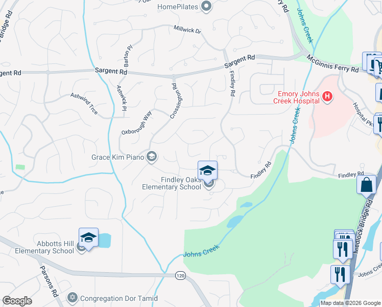 map of restaurants, bars, coffee shops, grocery stores, and more near 420 Welbury Court in Alpharetta