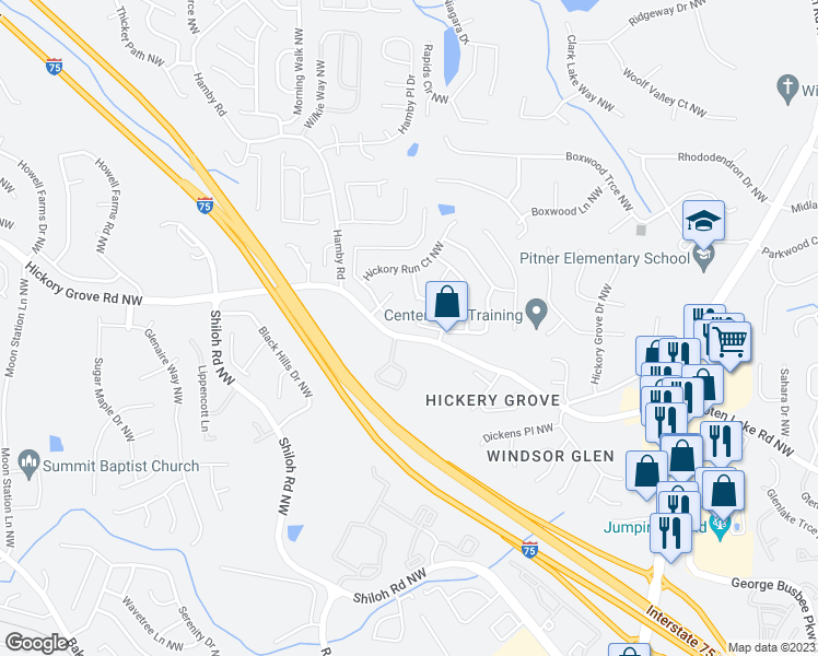 map of restaurants, bars, coffee shops, grocery stores, and more near 1809 May Glen Drive Northwest in Acworth