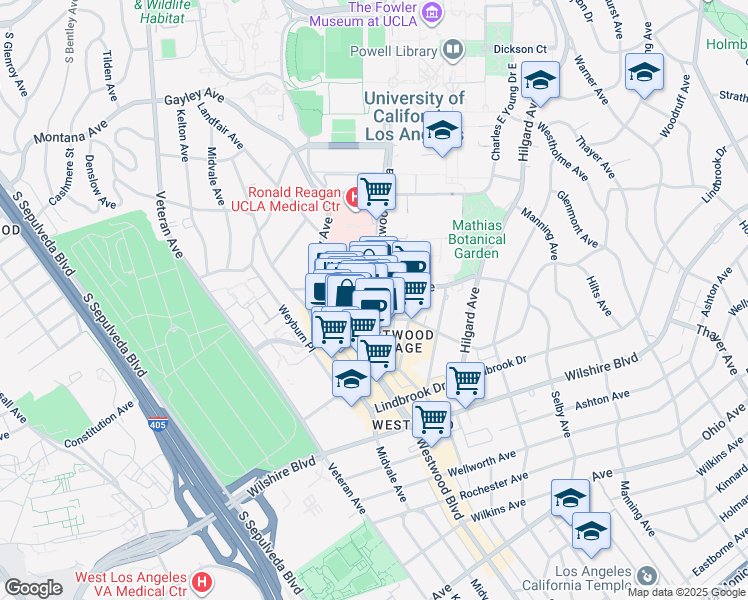 map of restaurants, bars, coffee shops, grocery stores, and more near 923 Westwood Boulevard in Los Angeles