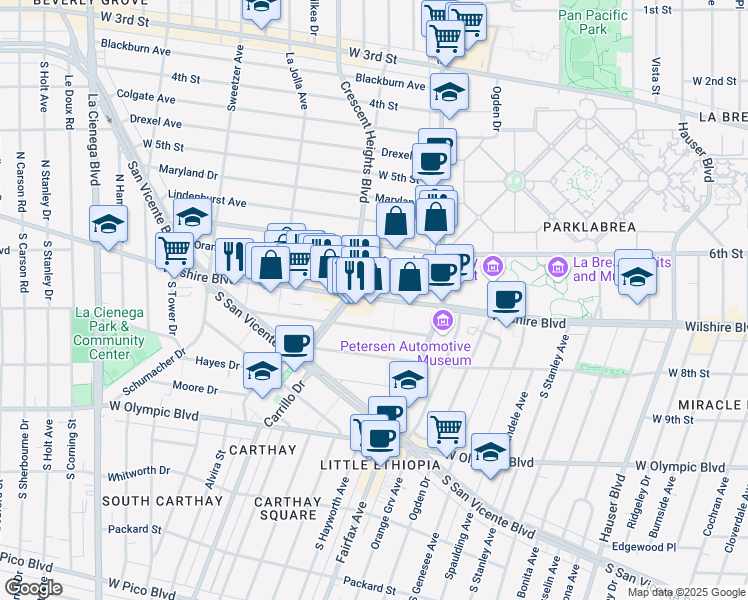 map of restaurants, bars, coffee shops, grocery stores, and more near in Los Angeles