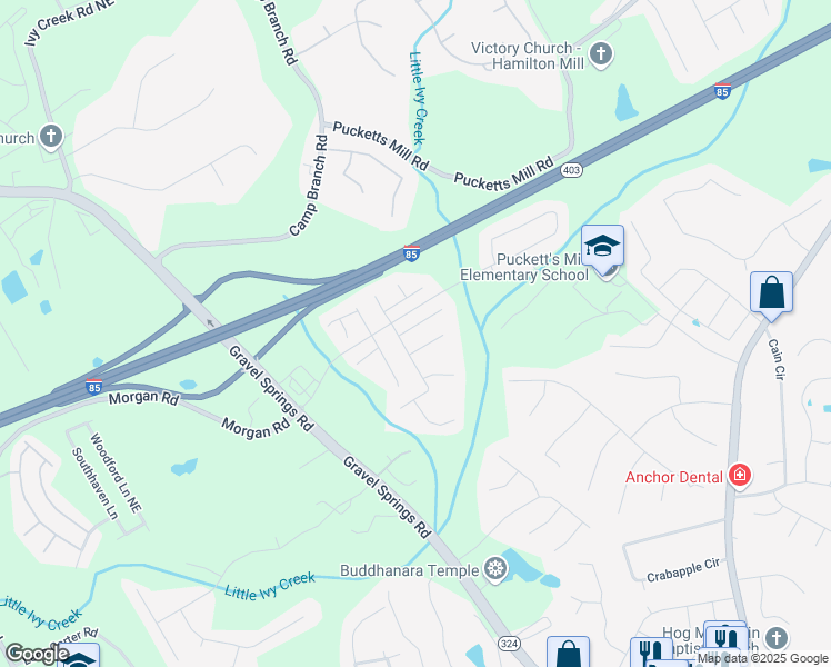 map of restaurants, bars, coffee shops, grocery stores, and more near 2733 Morgan Farm Court in Buford