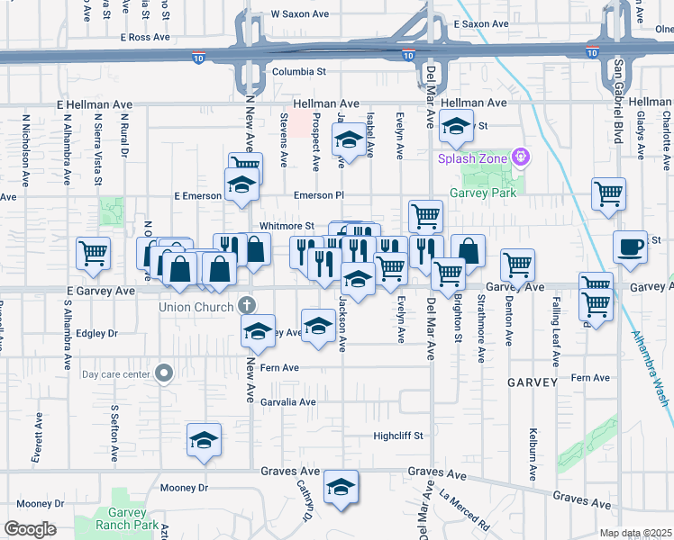 map of restaurants, bars, coffee shops, grocery stores, and more near 3019 Jackson Avenue in Rosemead