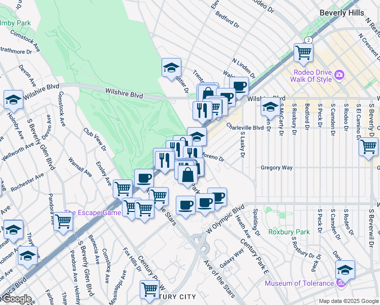 map of restaurants, bars, coffee shops, grocery stores, and more near 10000 Santa Monica Boulevard in Los Angeles