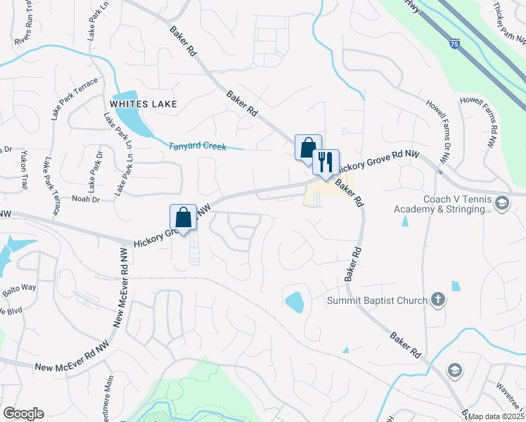 map of restaurants, bars, coffee shops, grocery stores, and more near 2771 Northgate Way Northwest in Acworth