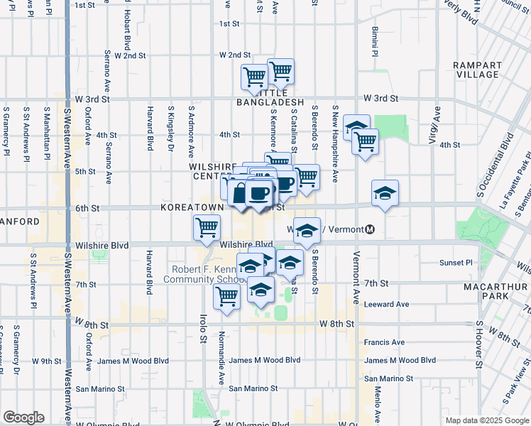 map of restaurants, bars, coffee shops, grocery stores, and more near 3500 West 6th Street in Los Angeles
