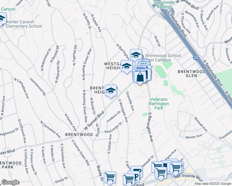 map of restaurants, bars, coffee shops, grocery stores, and more near West Sunset Boulevard in Los Angeles