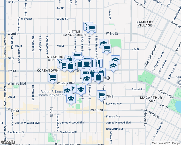 map of restaurants, bars, coffee shops, grocery stores, and more near 3300 West 6th Street in Los Angeles
