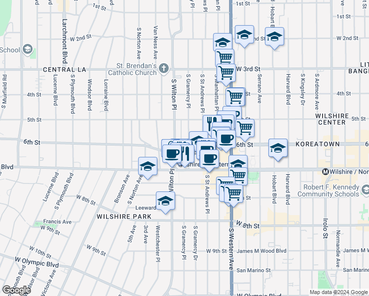 map of restaurants, bars, coffee shops, grocery stores, and more near in Los Angeles