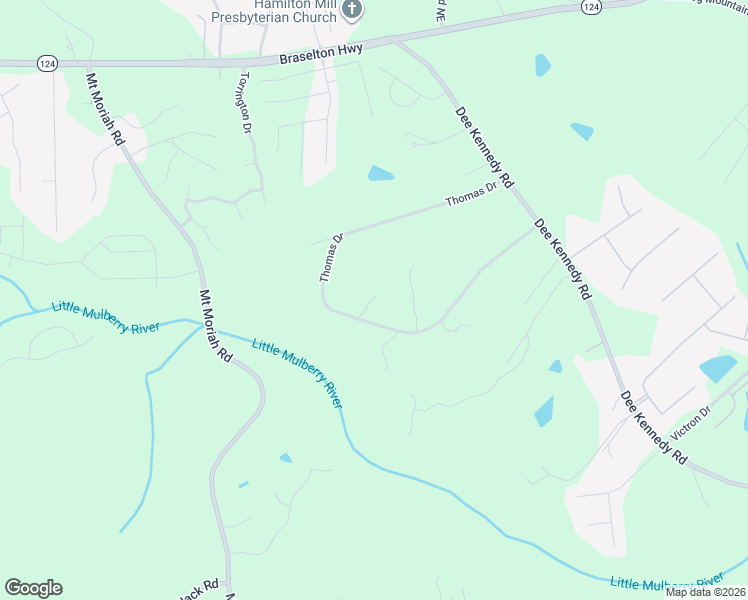 map of restaurants, bars, coffee shops, grocery stores, and more near 1697 Thomas Drive in Hoschton