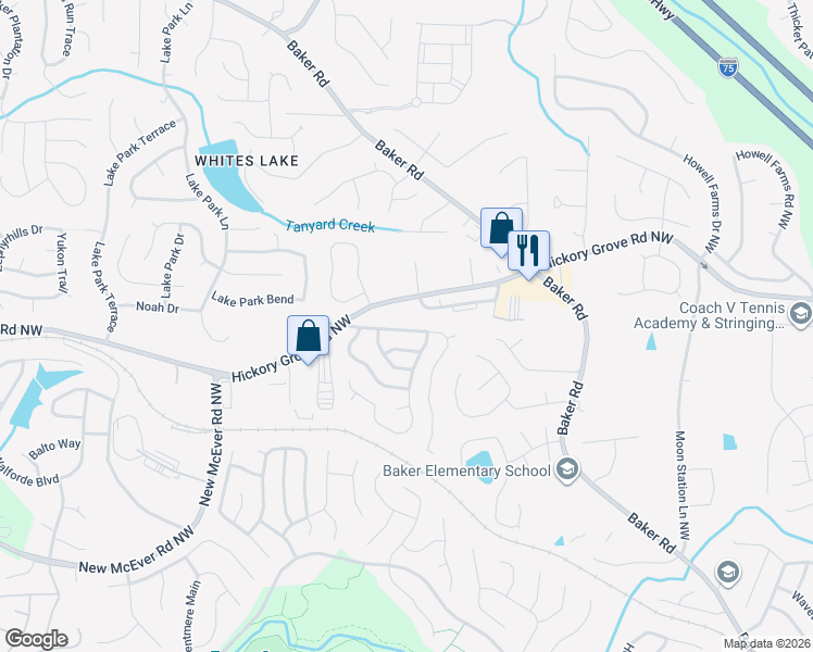 map of restaurants, bars, coffee shops, grocery stores, and more near 2783 Northgate Way Northwest in Acworth