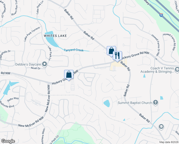 map of restaurants, bars, coffee shops, grocery stores, and more near 2783 Northgate Way Northwest in Acworth