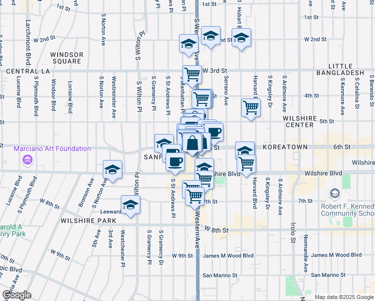 map of restaurants, bars, coffee shops, grocery stores, and more near 3956 West 6th Street in Los Angeles