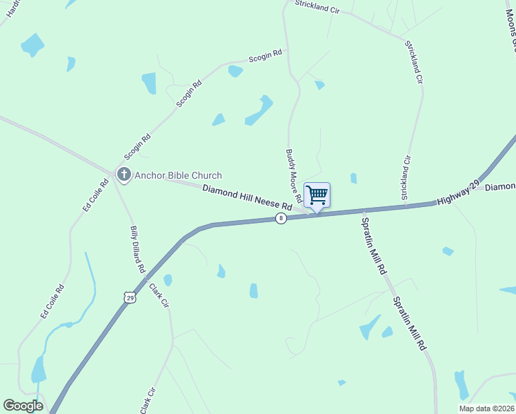 map of restaurants, bars, coffee shops, grocery stores, and more near 203 Diamond Hill Neese Road in Colbert