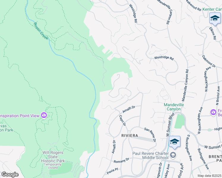map of restaurants, bars, coffee shops, grocery stores, and more near 1785 Alta Mura Road in Los Angeles