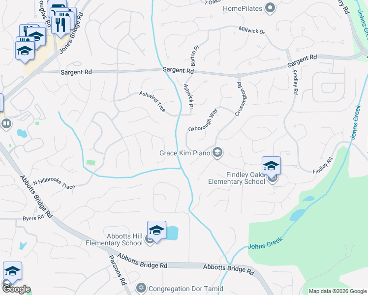 map of restaurants, bars, coffee shops, grocery stores, and more near 5605 Oxborough Way in Alpharetta