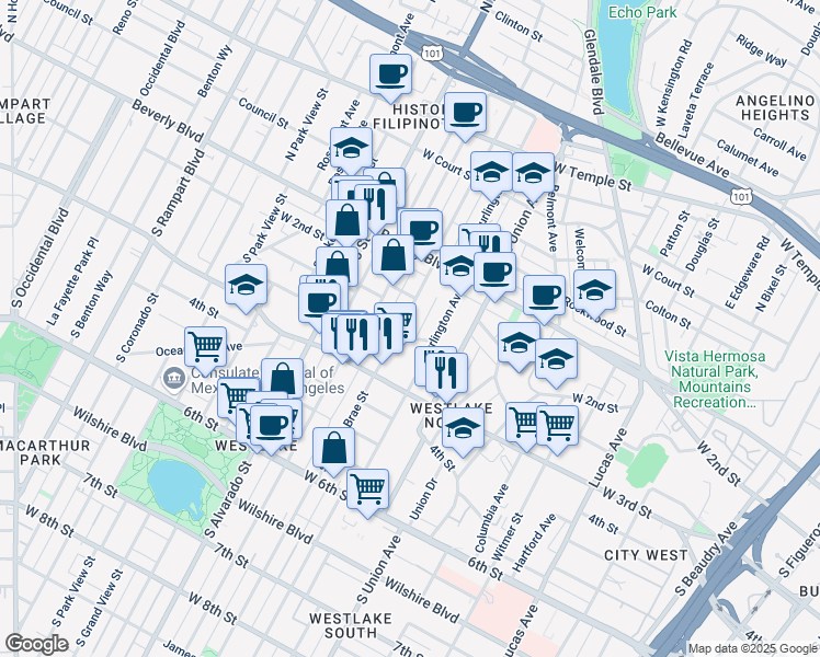map of restaurants, bars, coffee shops, grocery stores, and more near 236 South Bonnie Brae Street in Los Angeles