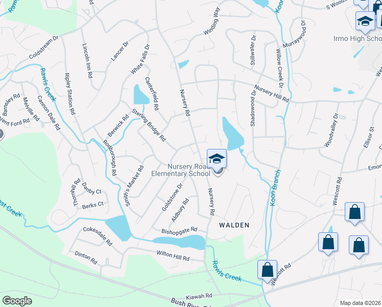 map of restaurants, bars, coffee shops, grocery stores, and more near 6807 Nursery Road in Columbia