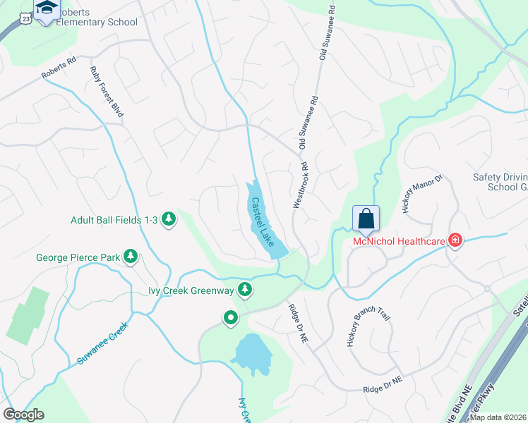 map of restaurants, bars, coffee shops, grocery stores, and more near 3672 Lake Edge Drive in Suwanee