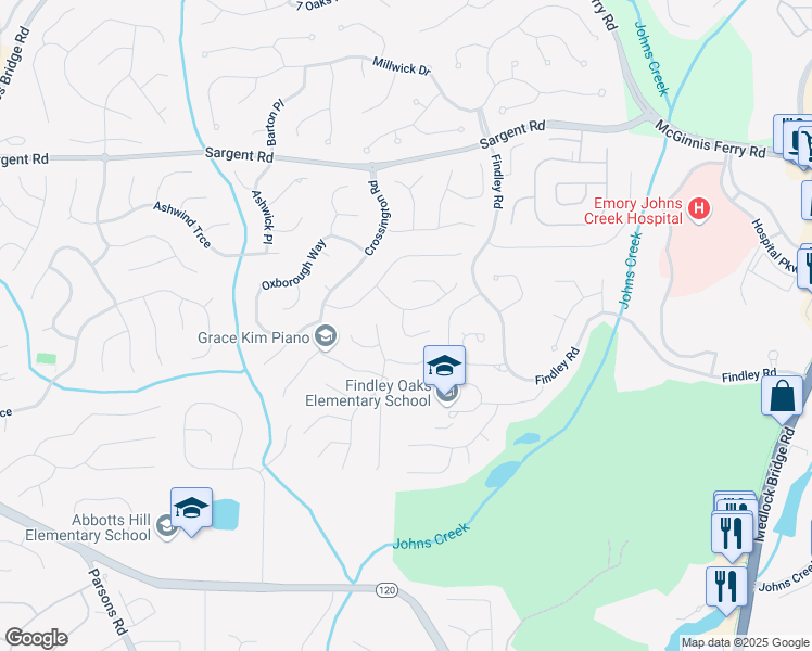 map of restaurants, bars, coffee shops, grocery stores, and more near 420 Welbury Court in Alpharetta
