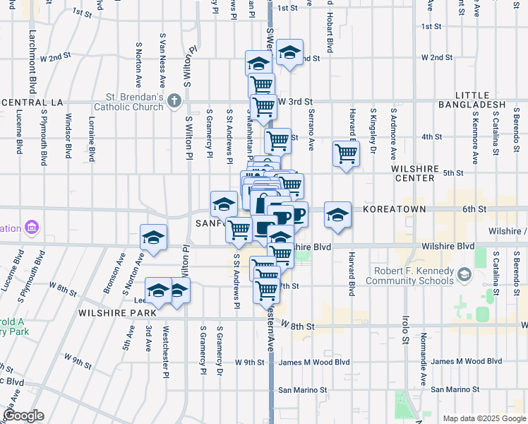 map of restaurants, bars, coffee shops, grocery stores, and more near 3956 West 6th Street in Los Angeles