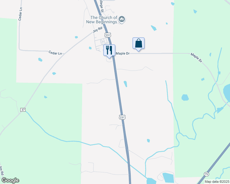 map of restaurants, bars, coffee shops, grocery stores, and more near 67721 Main Street in Blountsville