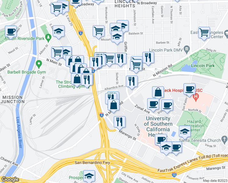 map of restaurants, bars, coffee shops, grocery stores, and more near 1773 Sichel Street in Los Angeles
