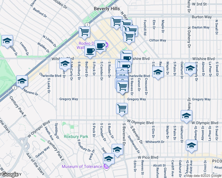 map of restaurants, bars, coffee shops, grocery stores, and more near 236 South Rodeo Drive in Beverly Hills