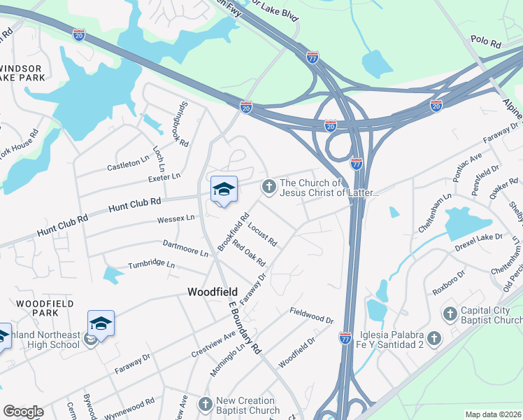 map of restaurants, bars, coffee shops, grocery stores, and more near 2345 White Pine Road in Columbia