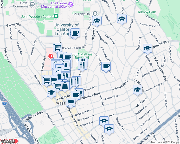map of restaurants, bars, coffee shops, grocery stores, and more near 908 Malcolm Avenue in Los Angeles