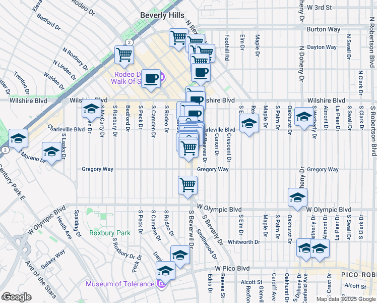 map of restaurants, bars, coffee shops, grocery stores, and more near 241 1/2 South Beverly Drive in Beverly Hills