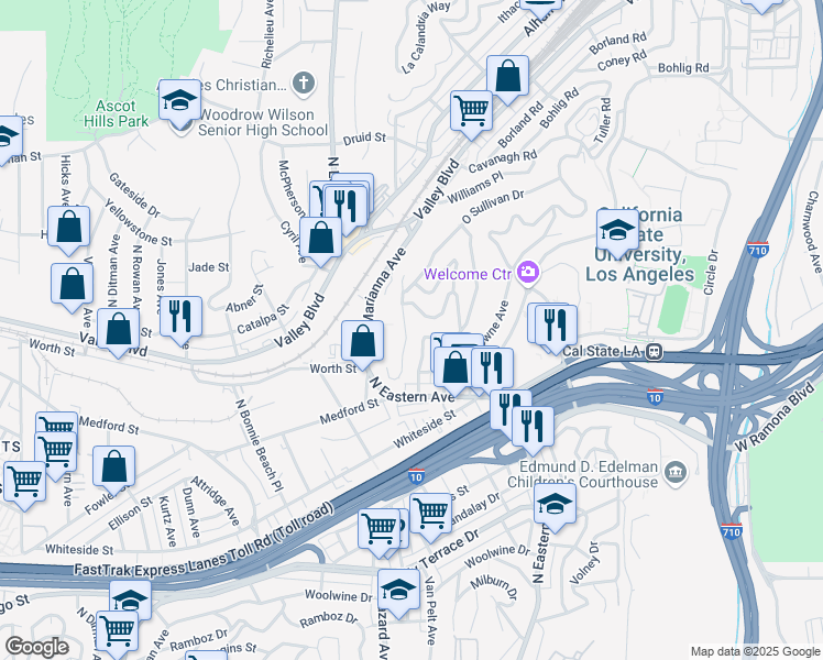 map of restaurants, bars, coffee shops, grocery stores, and more near 1868 Seigneur Avenue in Los Angeles
