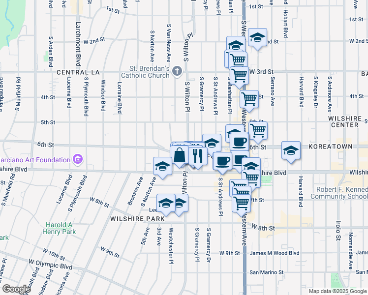 map of restaurants, bars, coffee shops, grocery stores, and more near 4125 West 6th Street in Los Angeles