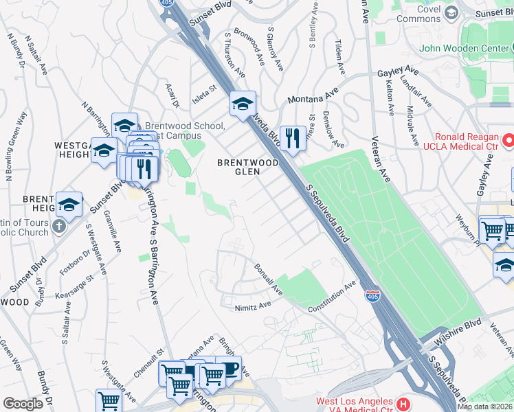 map of restaurants, bars, coffee shops, grocery stores, and more near 11444 Bolas Street in Los Angeles