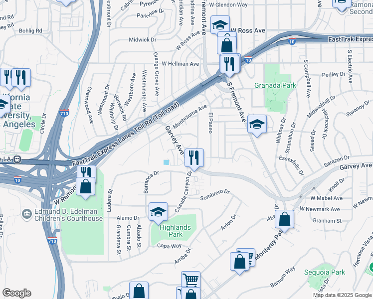 map of restaurants, bars, coffee shops, grocery stores, and more near 1825 Garvey Avenue in Alhambra