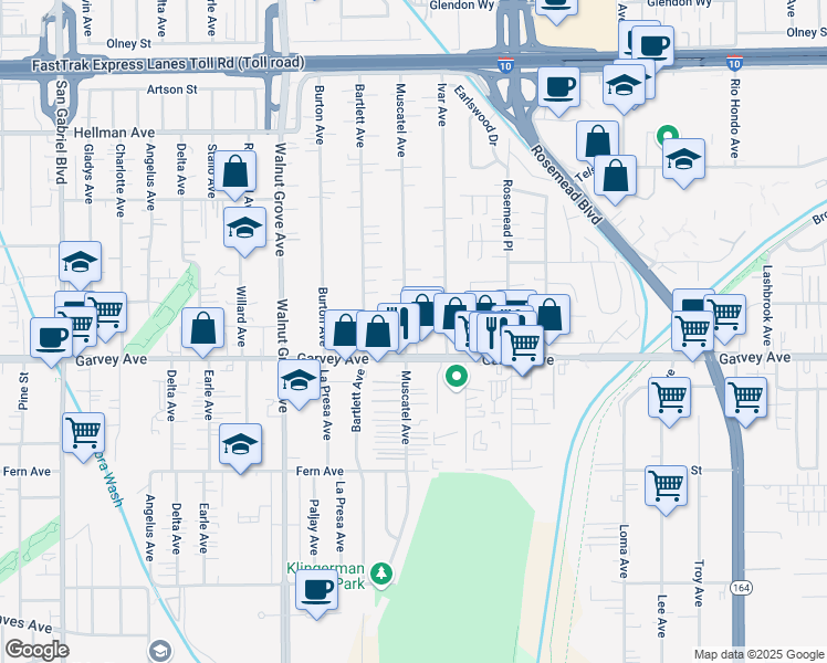 map of restaurants, bars, coffee shops, grocery stores, and more near 3026 Muscatel Avenue in Rosemead