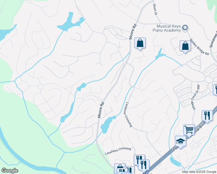 map of restaurants, bars, coffee shops, grocery stores, and more near 4359 Lochsa Lane Northwest in Suwanee
