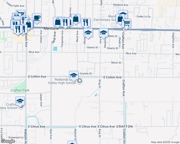 map of restaurants, bars, coffee shops, grocery stores, and more near 31012 Granite Street in Mentone