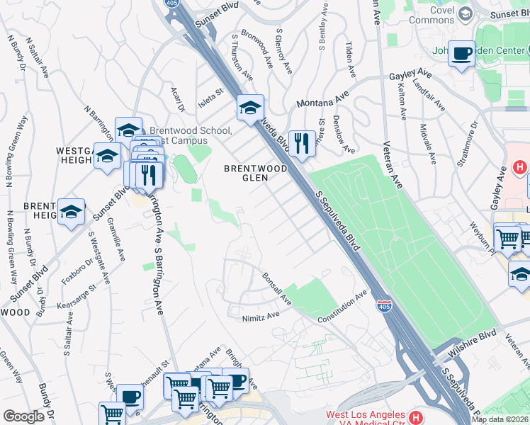 map of restaurants, bars, coffee shops, grocery stores, and more near 11433 Albata Street in Los Angeles