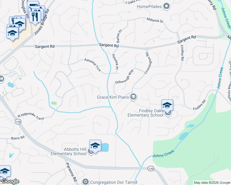 map of restaurants, bars, coffee shops, grocery stores, and more near 5605 Oxborough Way in Alpharetta