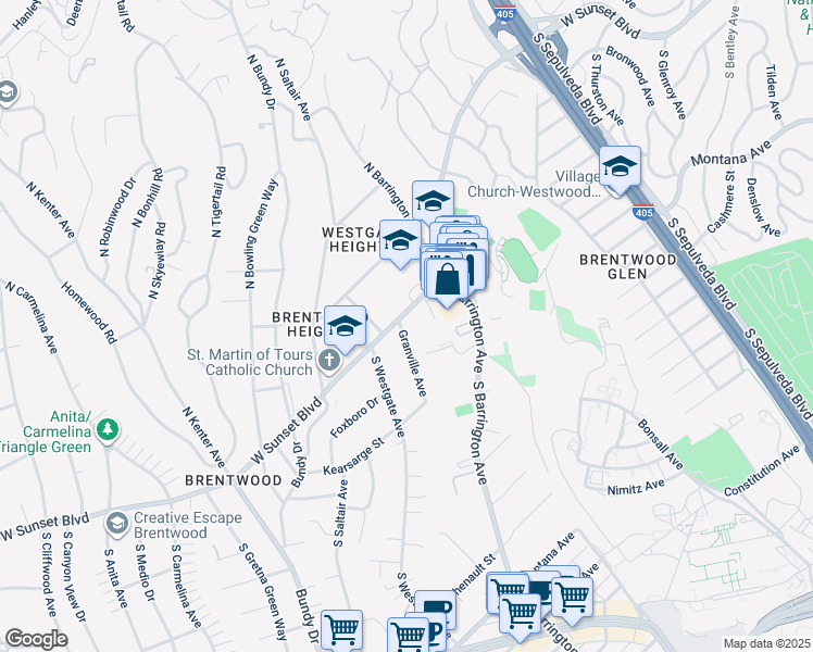 map of restaurants, bars, coffee shops, grocery stores, and more near West Sunset Boulevard in Los Angeles