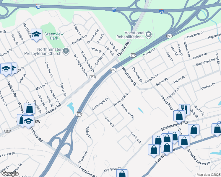 map of restaurants, bars, coffee shops, grocery stores, and more near 130 Redwood Court in Columbia