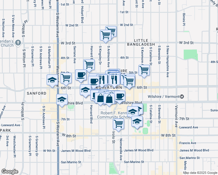 map of restaurants, bars, coffee shops, grocery stores, and more near in Los Angeles