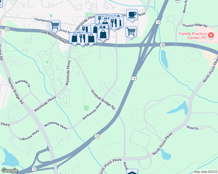 map of restaurants, bars, coffee shops, grocery stores, and more near 125 Rowan Avenue in Alpharetta