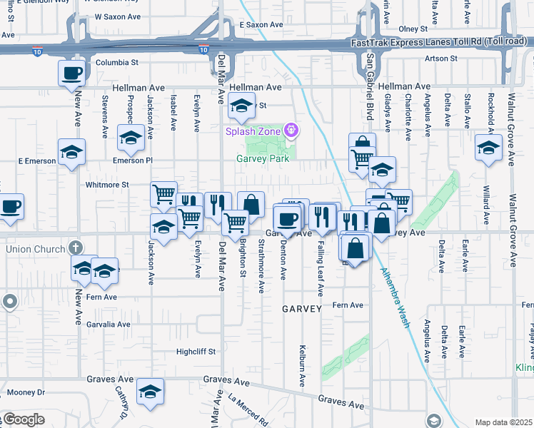 map of restaurants, bars, coffee shops, grocery stores, and more near 7928 Virginia Street in Rosemead