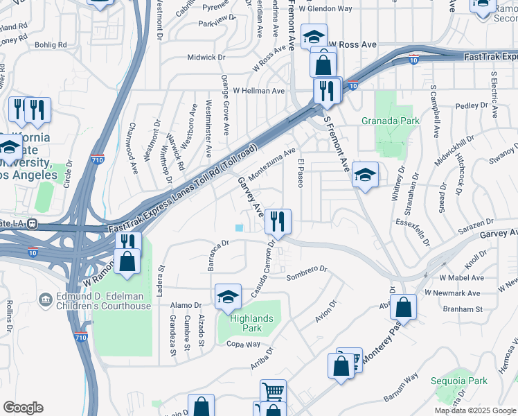 map of restaurants, bars, coffee shops, grocery stores, and more near 1825 Garvey Avenue in Alhambra
