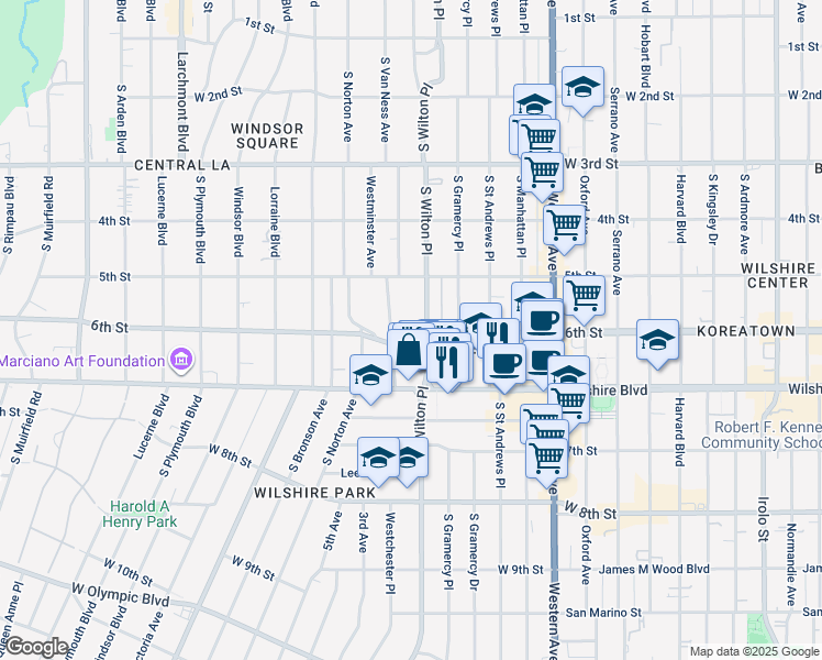 map of restaurants, bars, coffee shops, grocery stores, and more near 4125 West 6th Street in Los Angeles