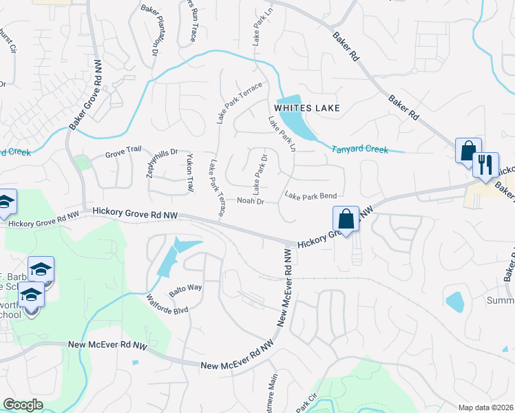 map of restaurants, bars, coffee shops, grocery stores, and more near 2911 Noah Drive in Acworth