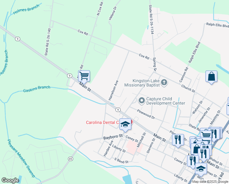 map of restaurants, bars, coffee shops, grocery stores, and more near 4350 Harrelson Avenue in Loris