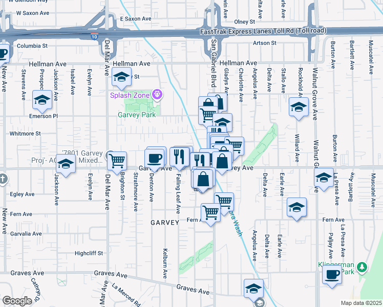 map of restaurants, bars, coffee shops, grocery stores, and more near 8105 Garvey Avenue in Rosemead
