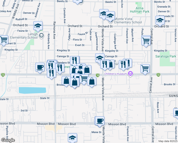 map of restaurants, bars, coffee shops, grocery stores, and more near 4770 Holt Boulevard in Montclair